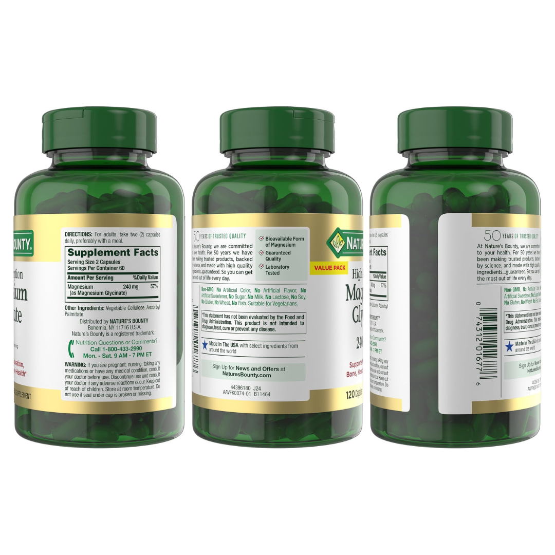 Nature’s Bounty High Absorption Magnesium Glycinate 240 mg - 60 Capsules