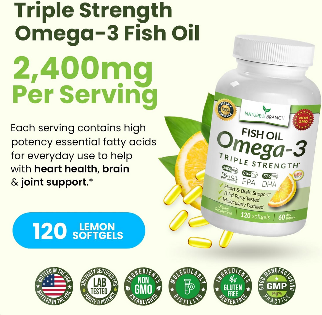 Nature's Branch Triple Strength Omega 3 Fish Oil 2400mg 180 Softgels