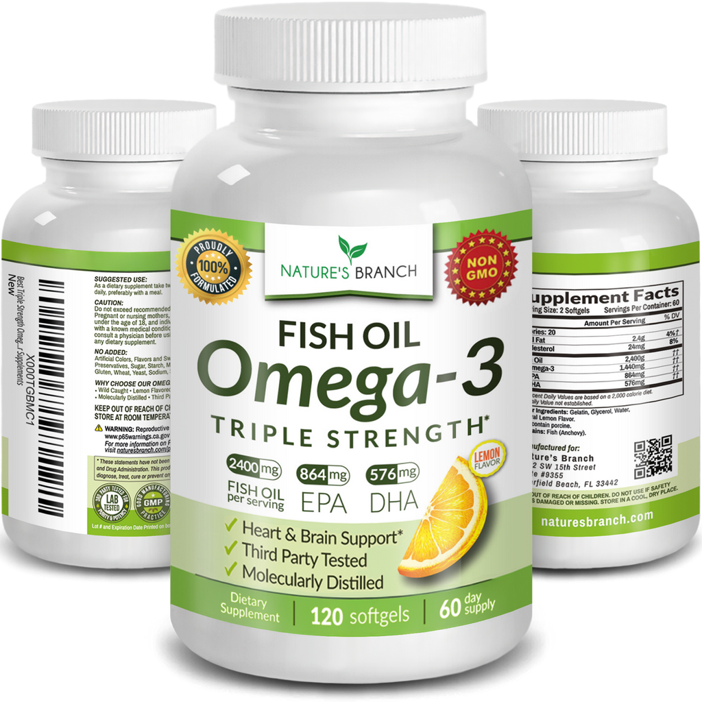 Nature's Branch Triple Strength Omega 3 Fish Oil 2400mg 180 Softgels