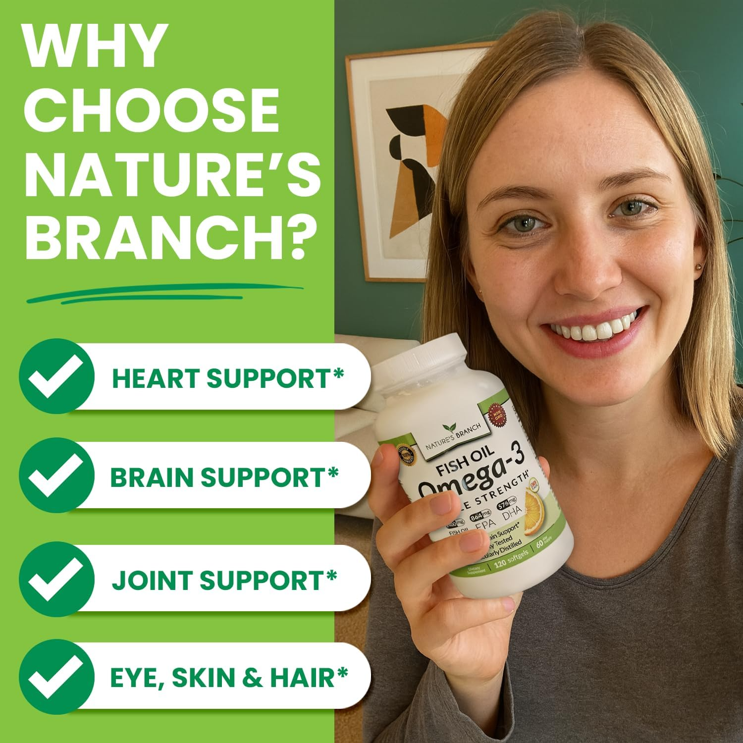 Nature's Branch Triple Strength Omega 3 Fish Oil 2400mg 180 Softgels
