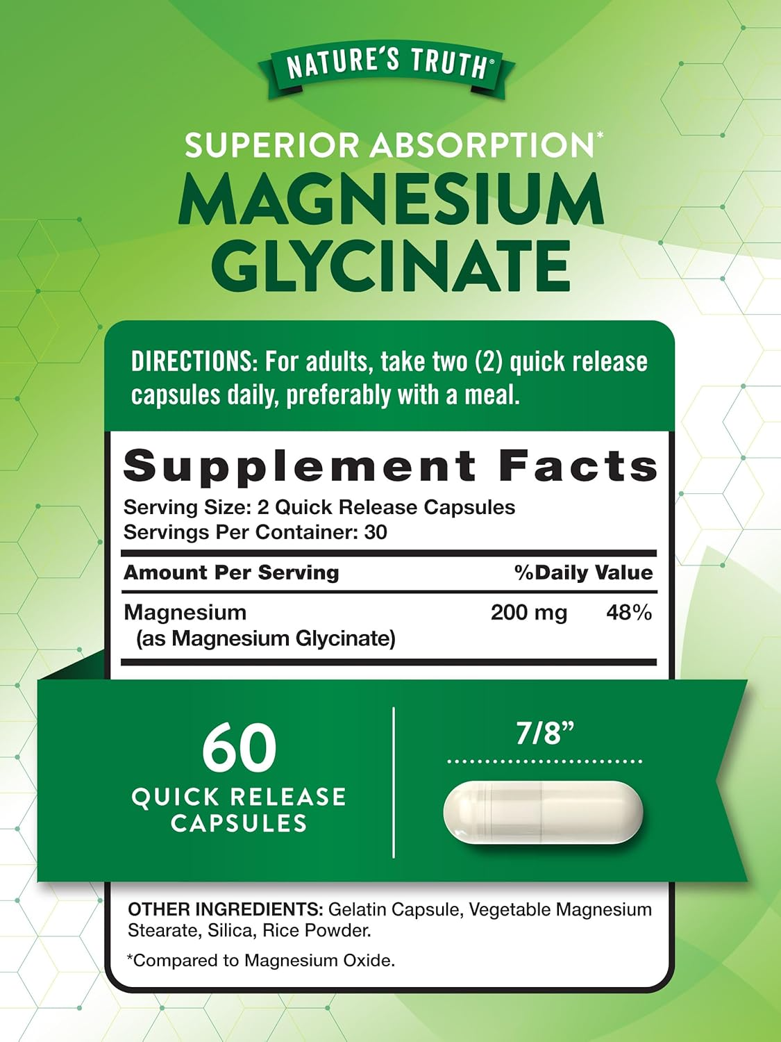 Nature's Truth Magnesium Glycinate Capsules 200mg | 60 Count