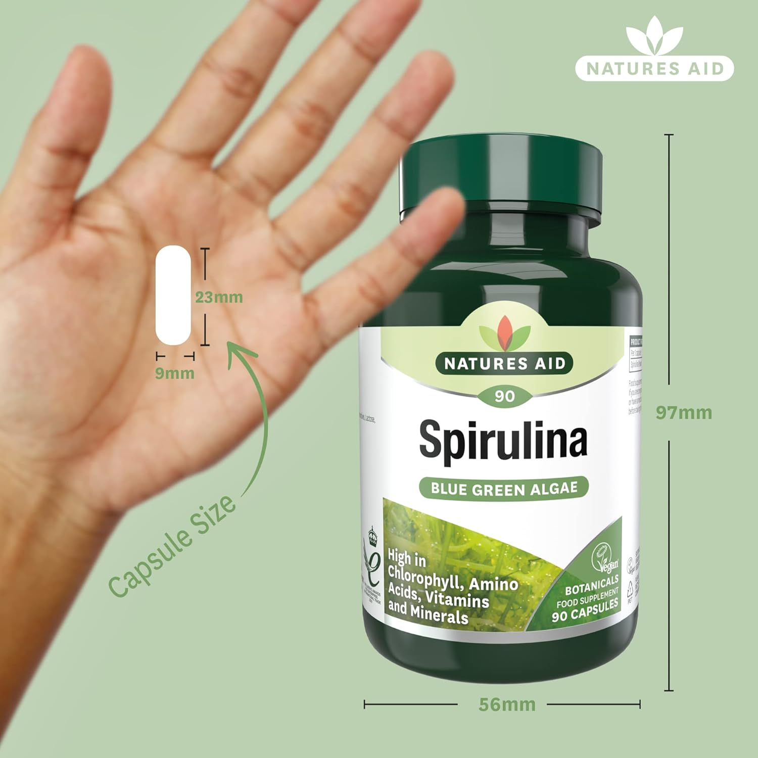 Natures Aid Spirulina 500mg Capsules - 90 Count