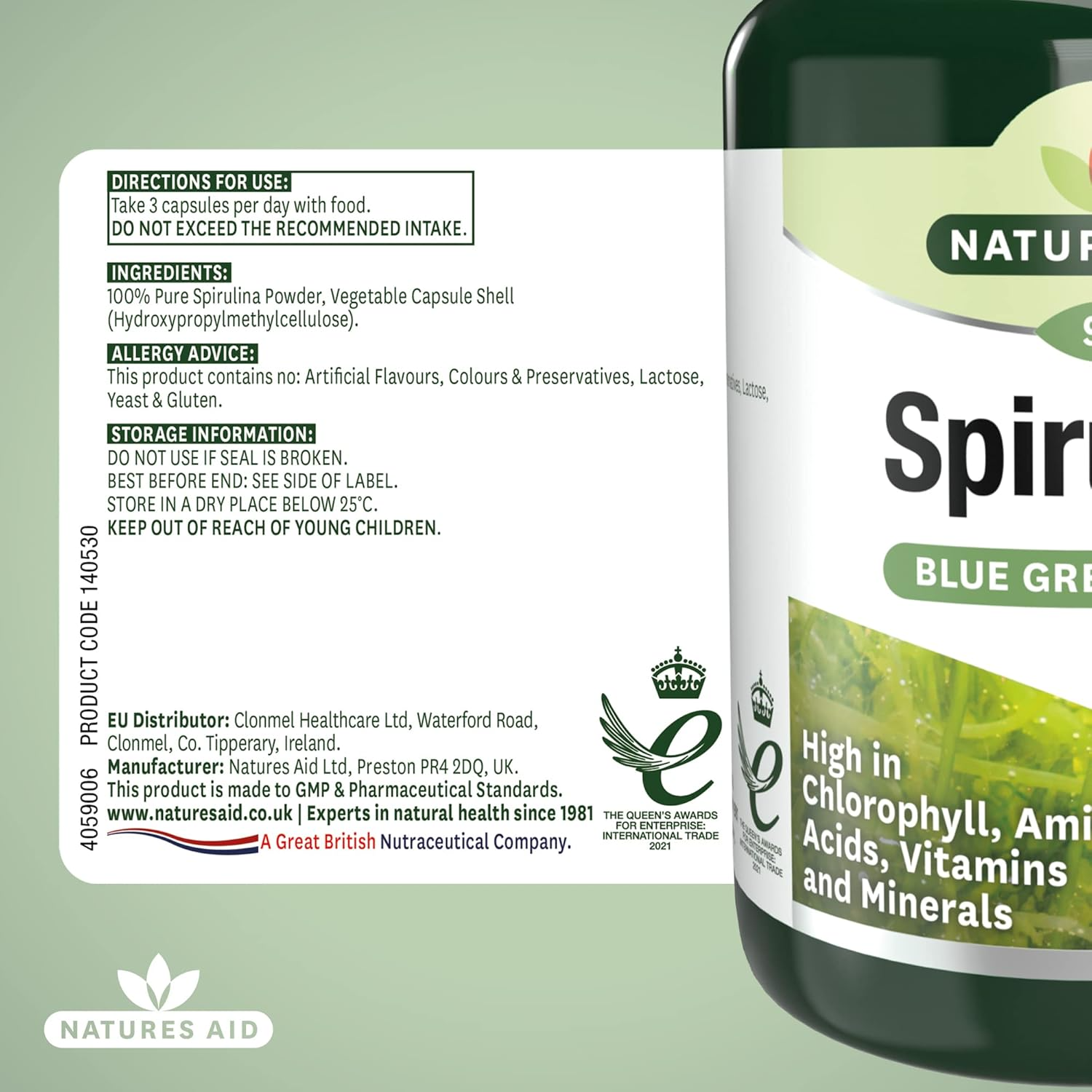Natures Aid Spirulina 500mg Capsules - 90 Count