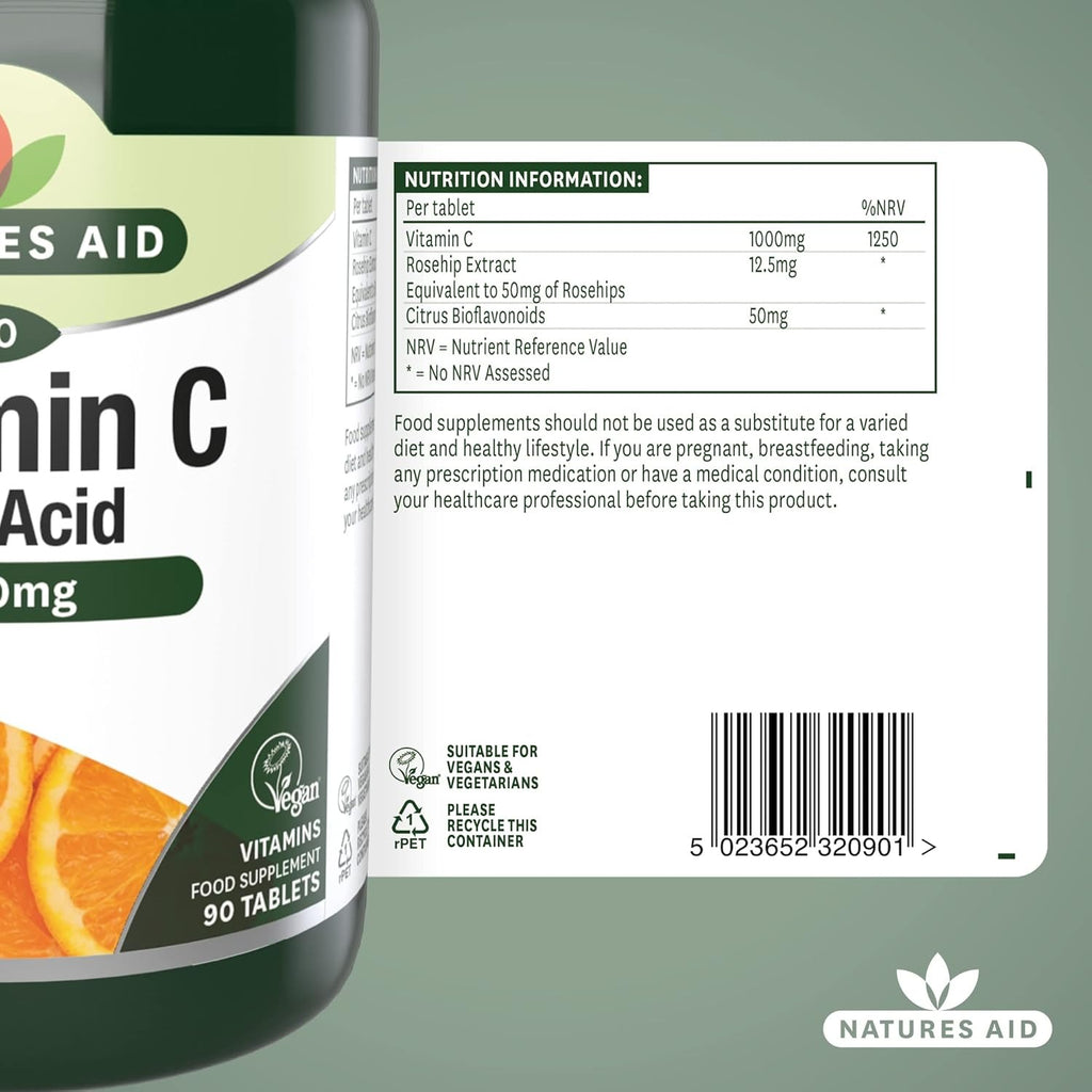 Natures Aid Vitamin C 1000mg Low Acid _ 180 Tablets