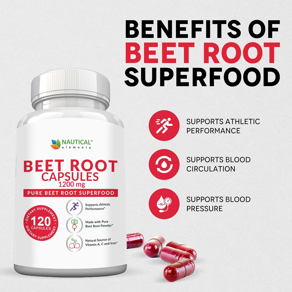 Nautical Elements Beet Root 1200mg Per Serving -120 Beet Root Powder Capsules