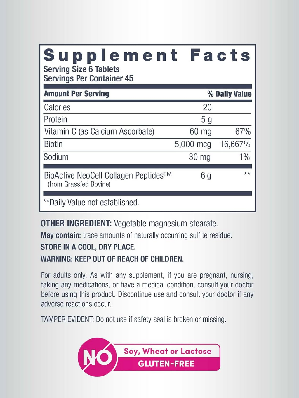 NeoCell Grass-fed Collagen Peptides + Vitamin C & Biotin, 270 Tablets