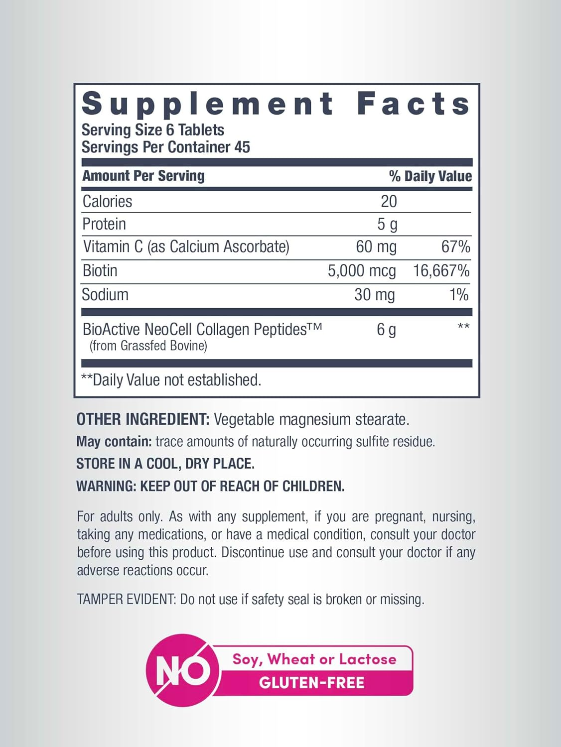 NeoCell Grass-fed Collagen Peptides + Vitamin C & Biotin, 270 Tablets