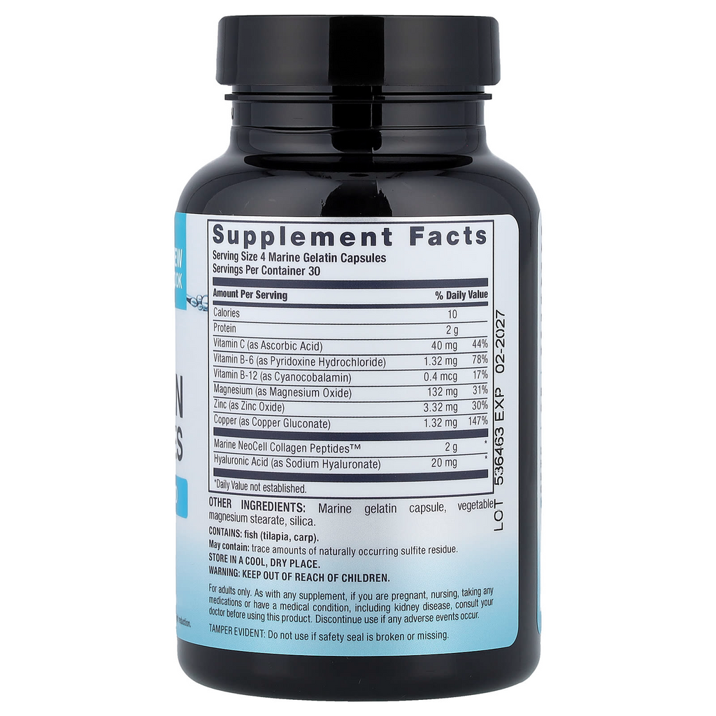 NeoCell Marine Collagen Peptides + Hyaluronic Acid, 120 Capsules