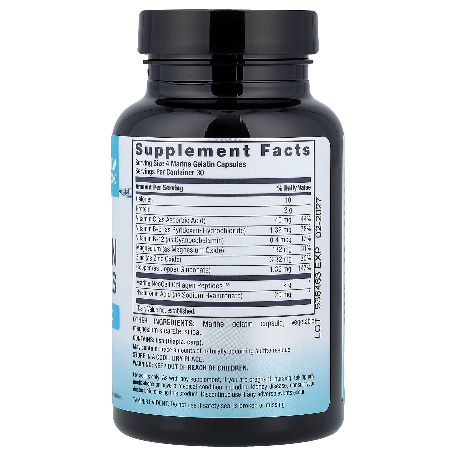 NeoCell Marine Collagen Peptides + Hyaluronic Acid, 120 Capsules