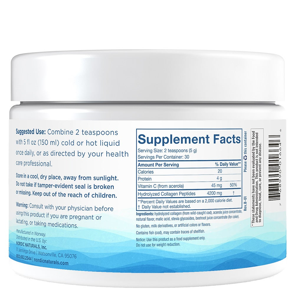 Nordic Naturals Nordic Beauty Marine Collagen Powder, Strawberry - 5.29 Ounces