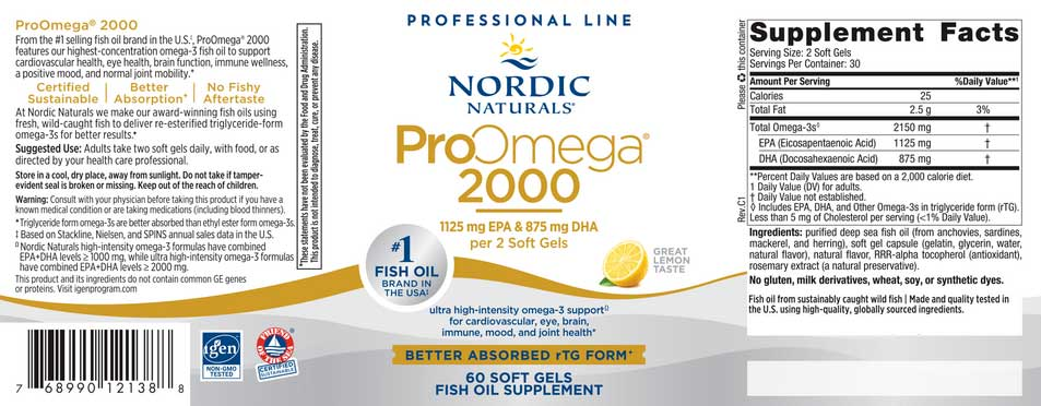 Nordic Naturals ProOmega® 2000 1,075 mg per Soft Gel Lemon 120 Softgels