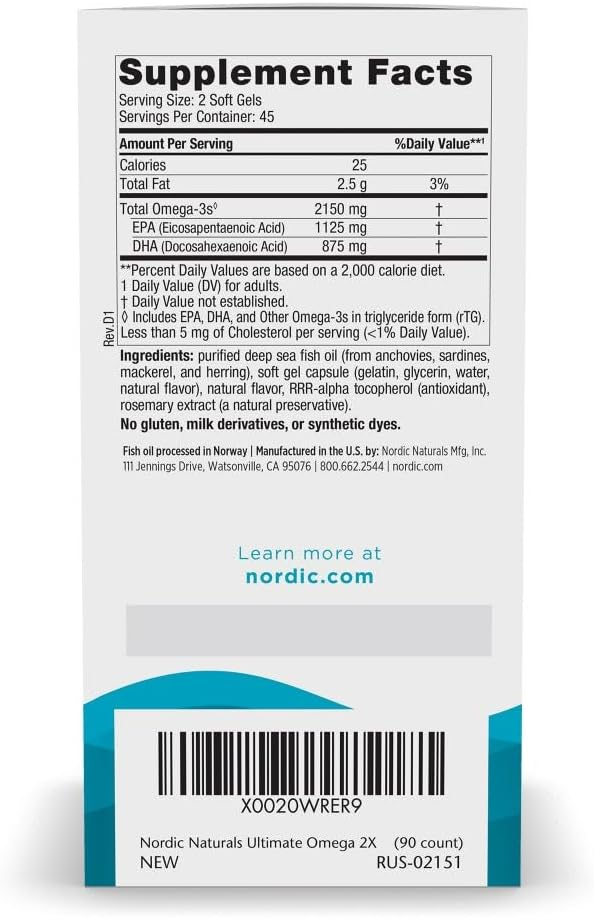 Nordic Naturals Ultimate Omega 2X Lemon 60 Softgels (1,075 mg per Softgel)