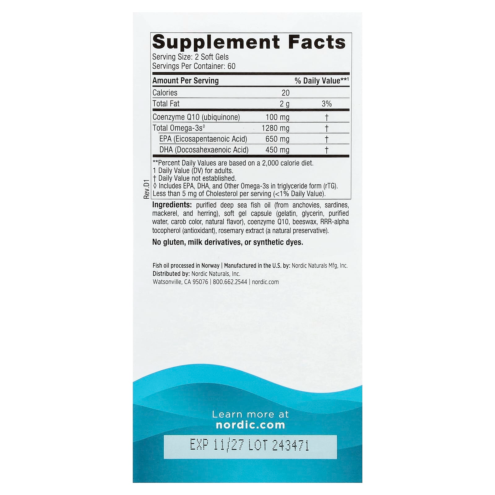 Nordic Naturals Ultimate Omega + CoQ10 Lemon, 120 Soft Gels