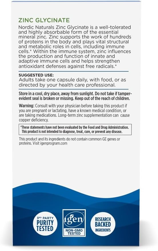 Nordic Naturals Zinc Glycinate 20 mg 60 Capsules