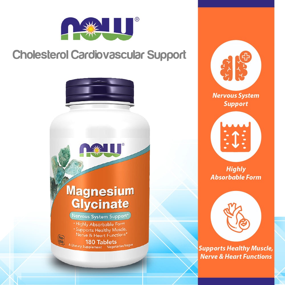 NOW Foods Magnesium Glycinate 180 Tablets (100 mg per Tablet)