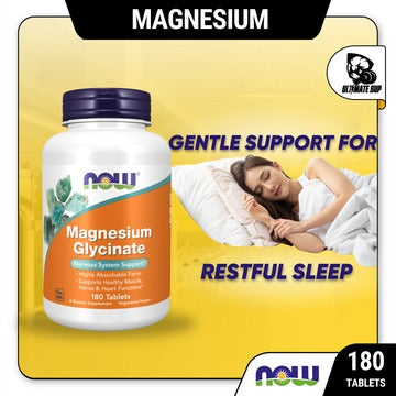 NOW Foods Magnesium Glycinate 180 Tablets (100 mg per Tablet)