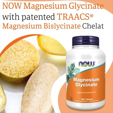 NOW Foods Magnesium Glycinate 180 Tablets (100 mg per Tablet)