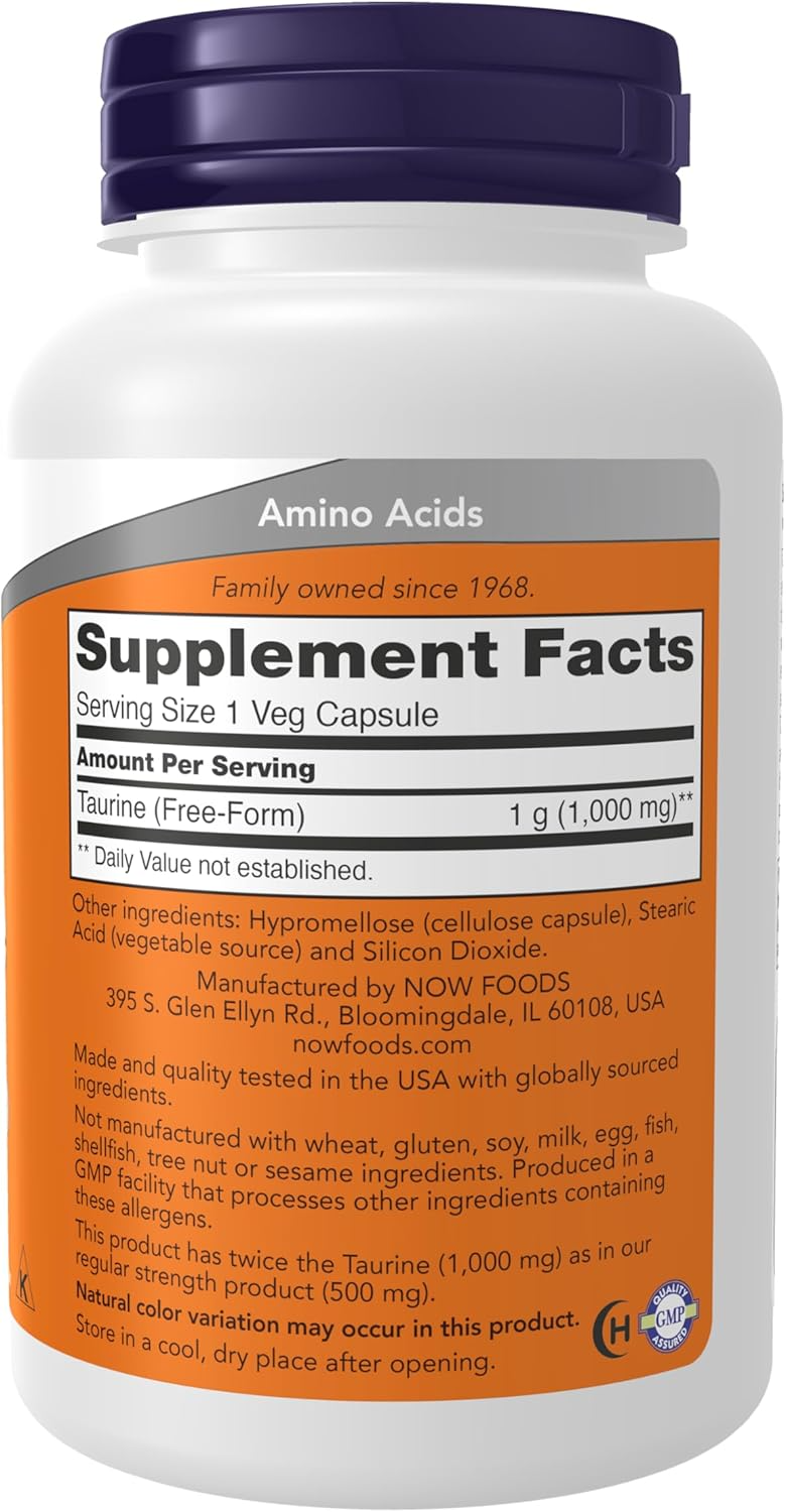 NOW Foods Taurine 1,000 mg, 100 Veg Capsules