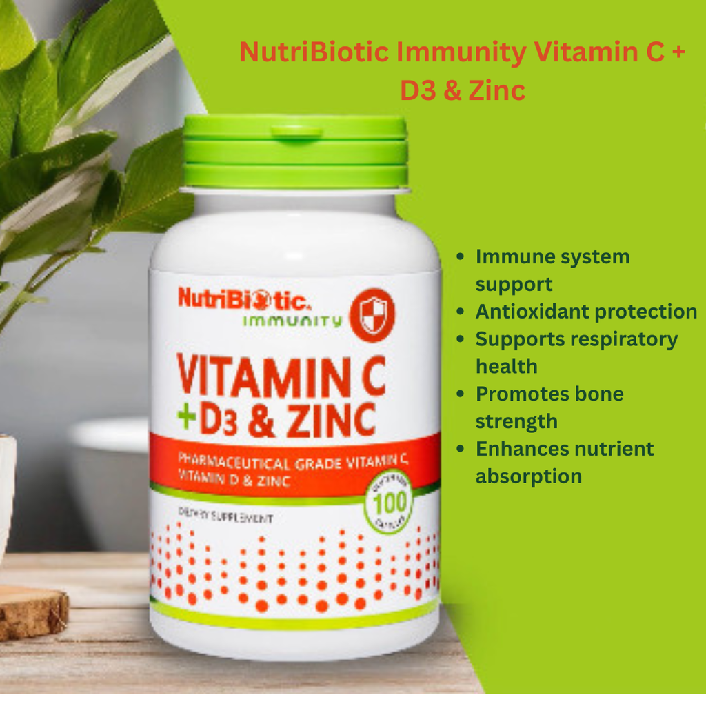 NutriBiotic Immunity Vitamin C + D3 & Zinc 100 Capsules