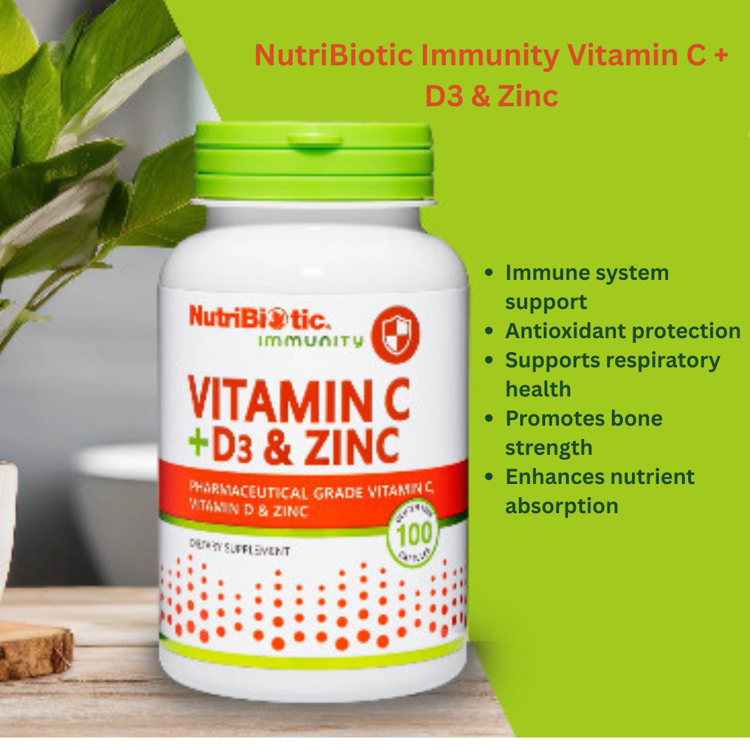NutriBiotic Immunity Vitamin C + D3 & Zinc 100 Capsules
