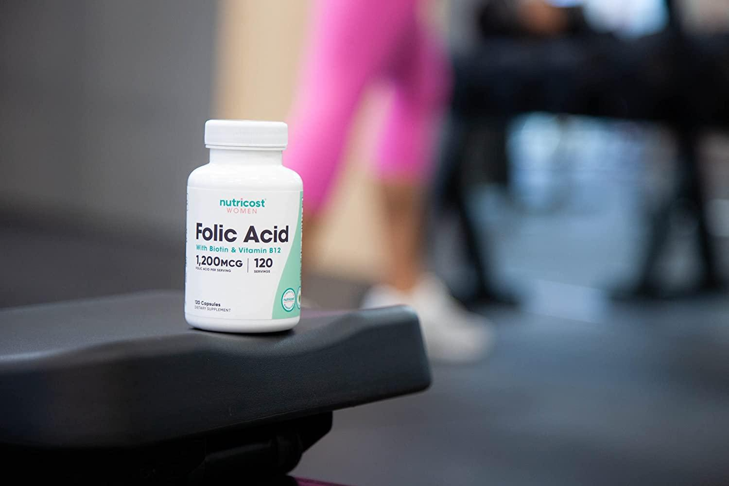 Nutricost Folic Acid with Biotin & Vitamin B12 1200mcg for Women, 120 Capsules,