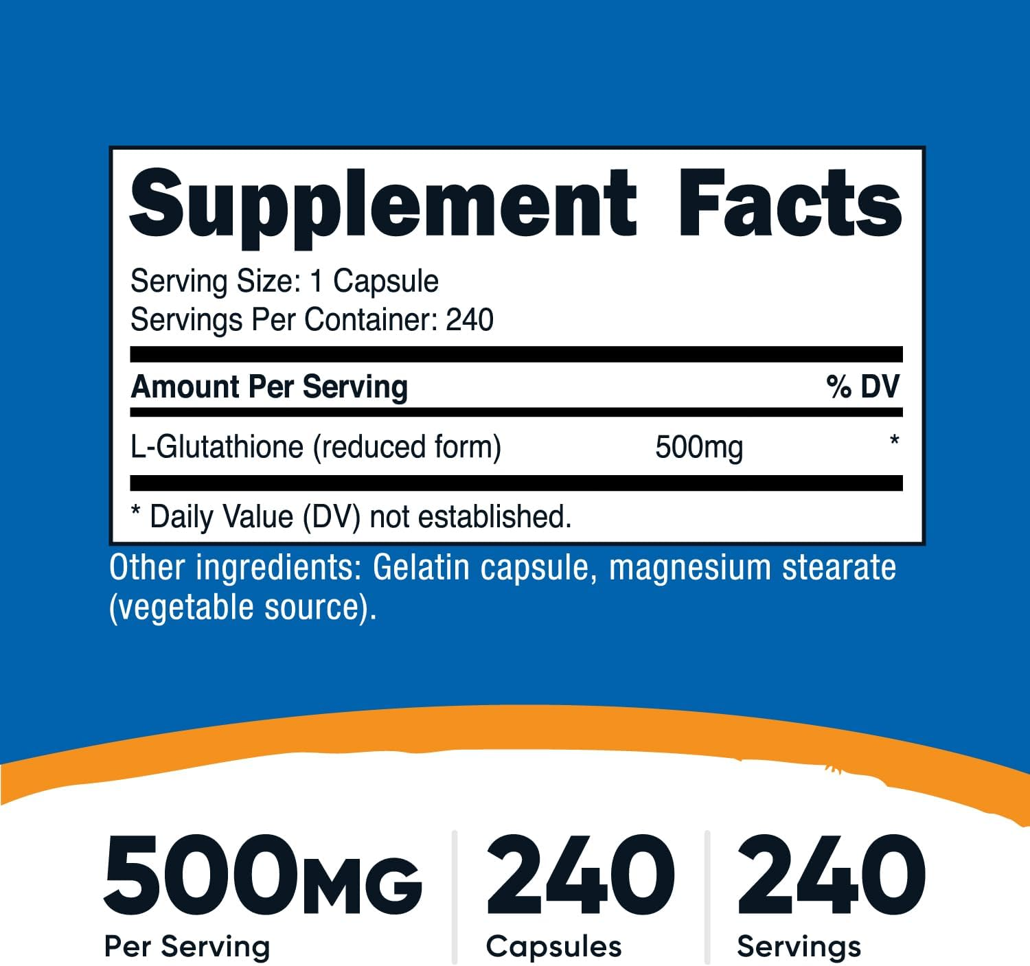 Nutricost Glutathione 500 mg, 240 Capsules