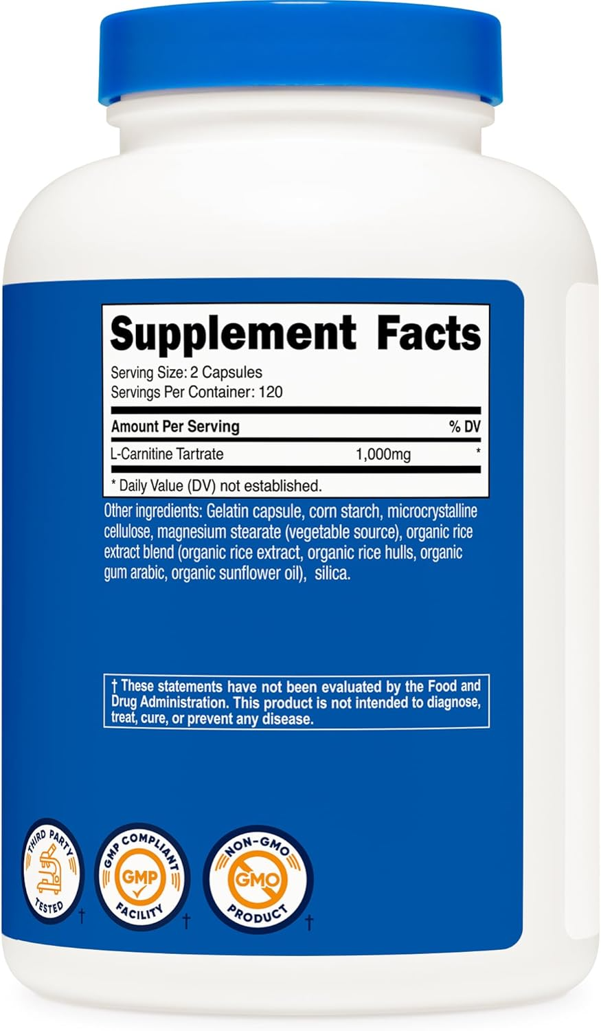 Nutricost L-Carnitine Tartrate 1,000mg, 180 Capsules