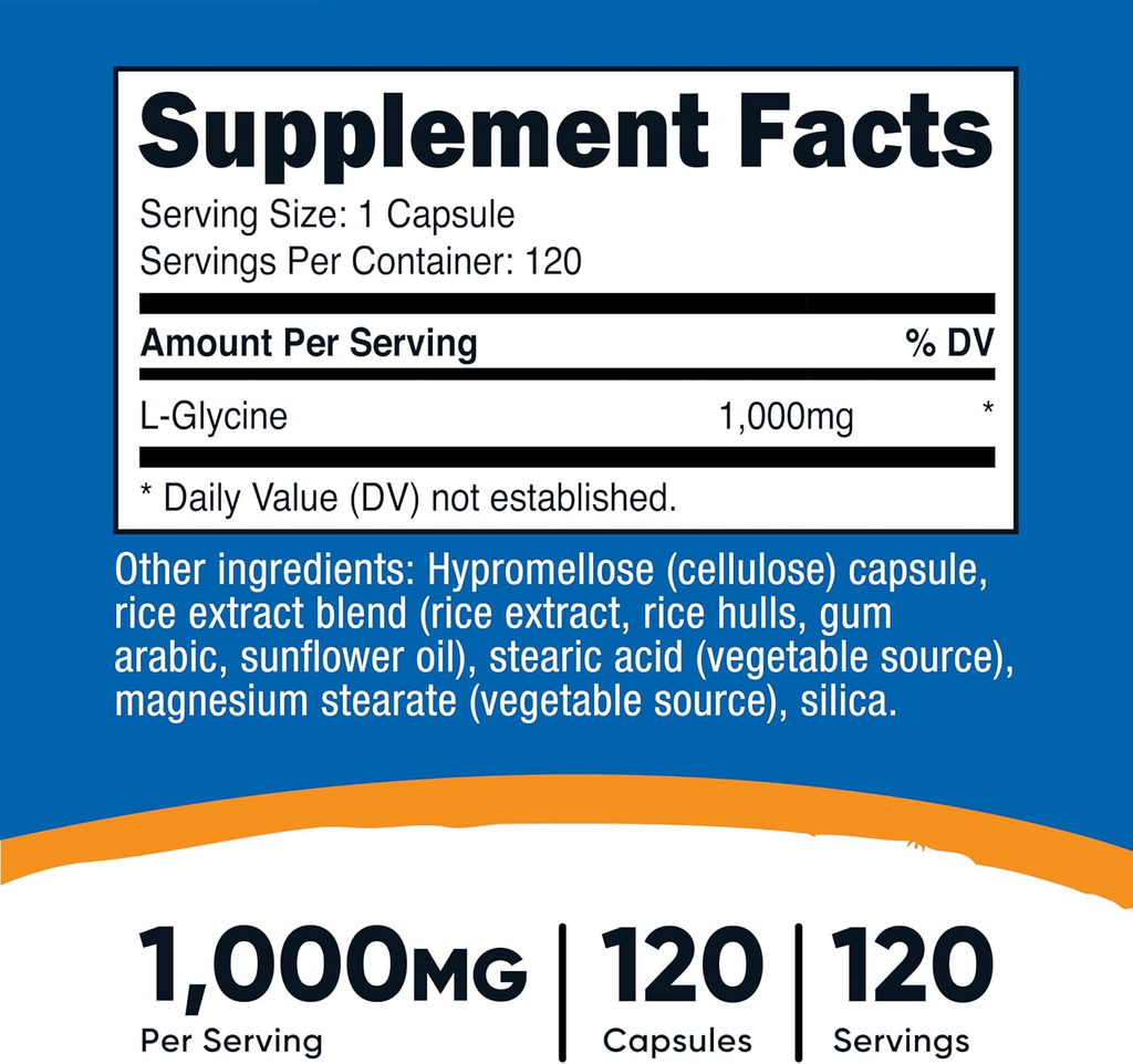 Nutricost L-Glycine 1000mg 120 Capsules