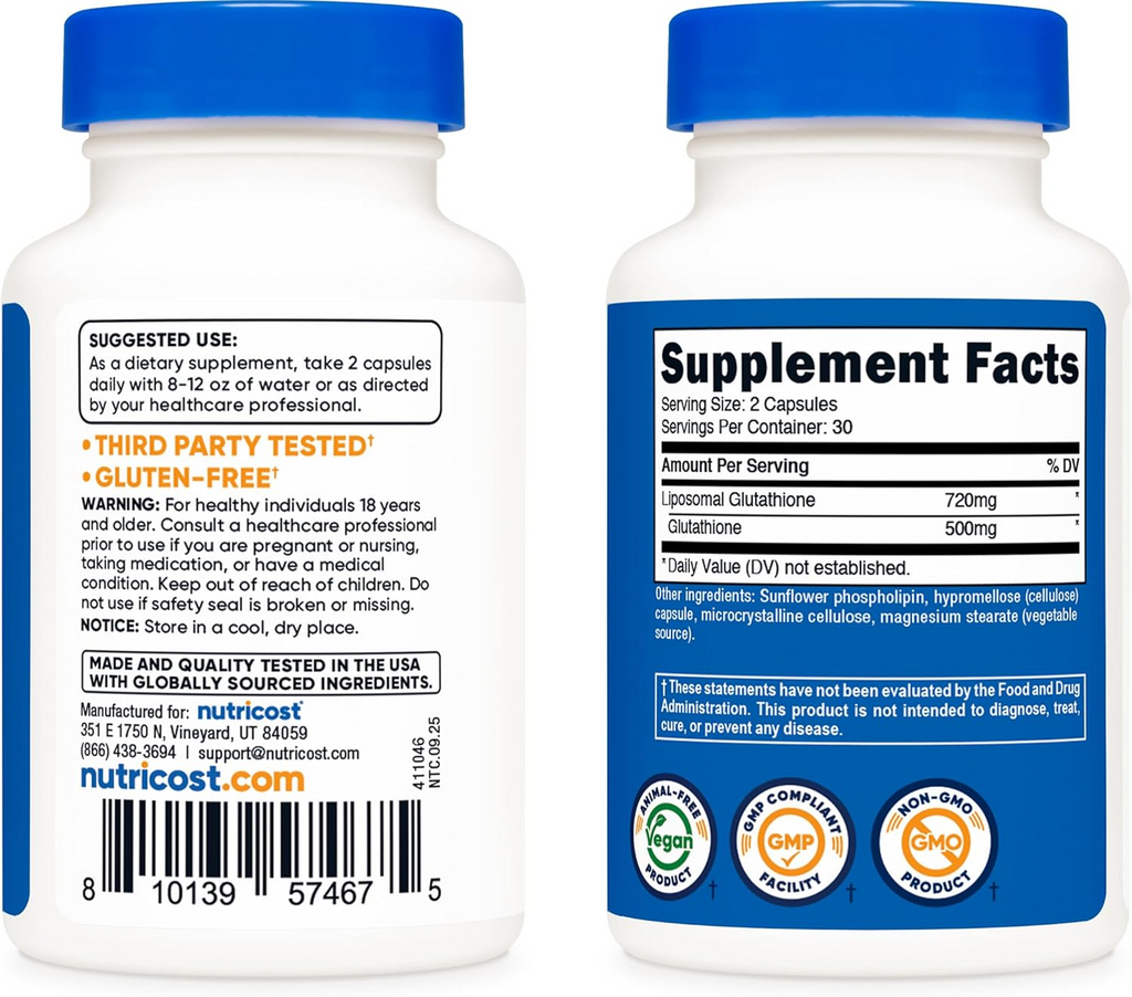 Nutricost Liposomal Glutathione 60 Capsules (720 mg Per Serving)