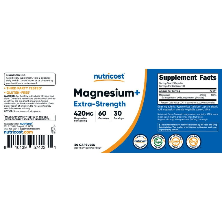 Nutricost Magnesium+ 120 Capsules (210 mg per Capsule)