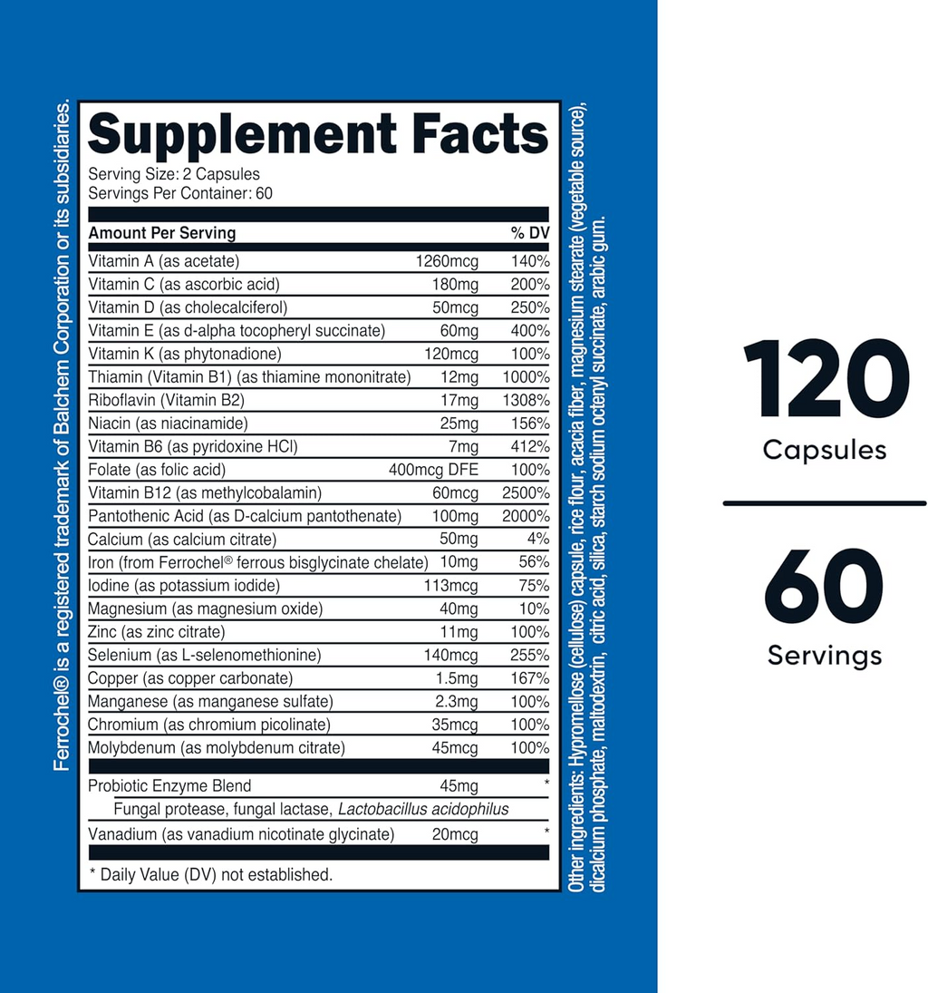 Nutricost Multivitamin Probiotics + 22 Vitamins & Minerals, 120 Capsules