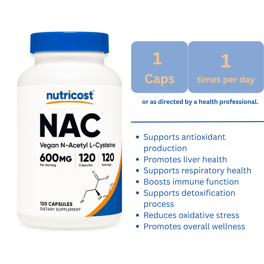 Nutricost NAC Vegan N-Acetyl L-Cysteine 600 mg, 120 Capsules