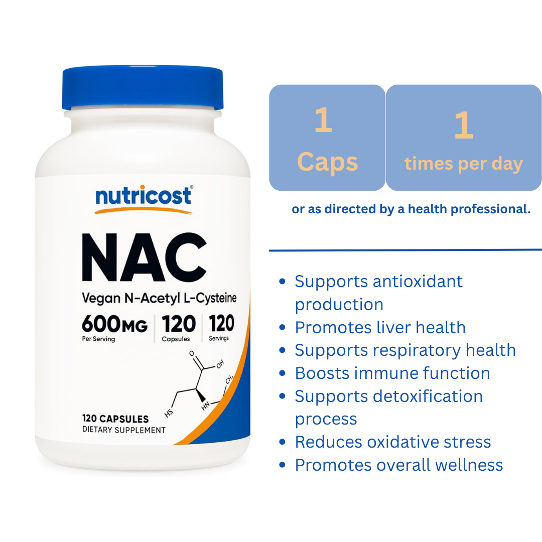 Nutricost NAC Vegan N-Acetyl L-Cysteine 600 mg, 120 Capsules