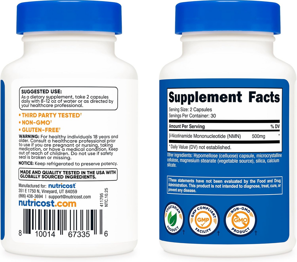 Nutricost NMN 60 Capsules (250 mg per Capsule)