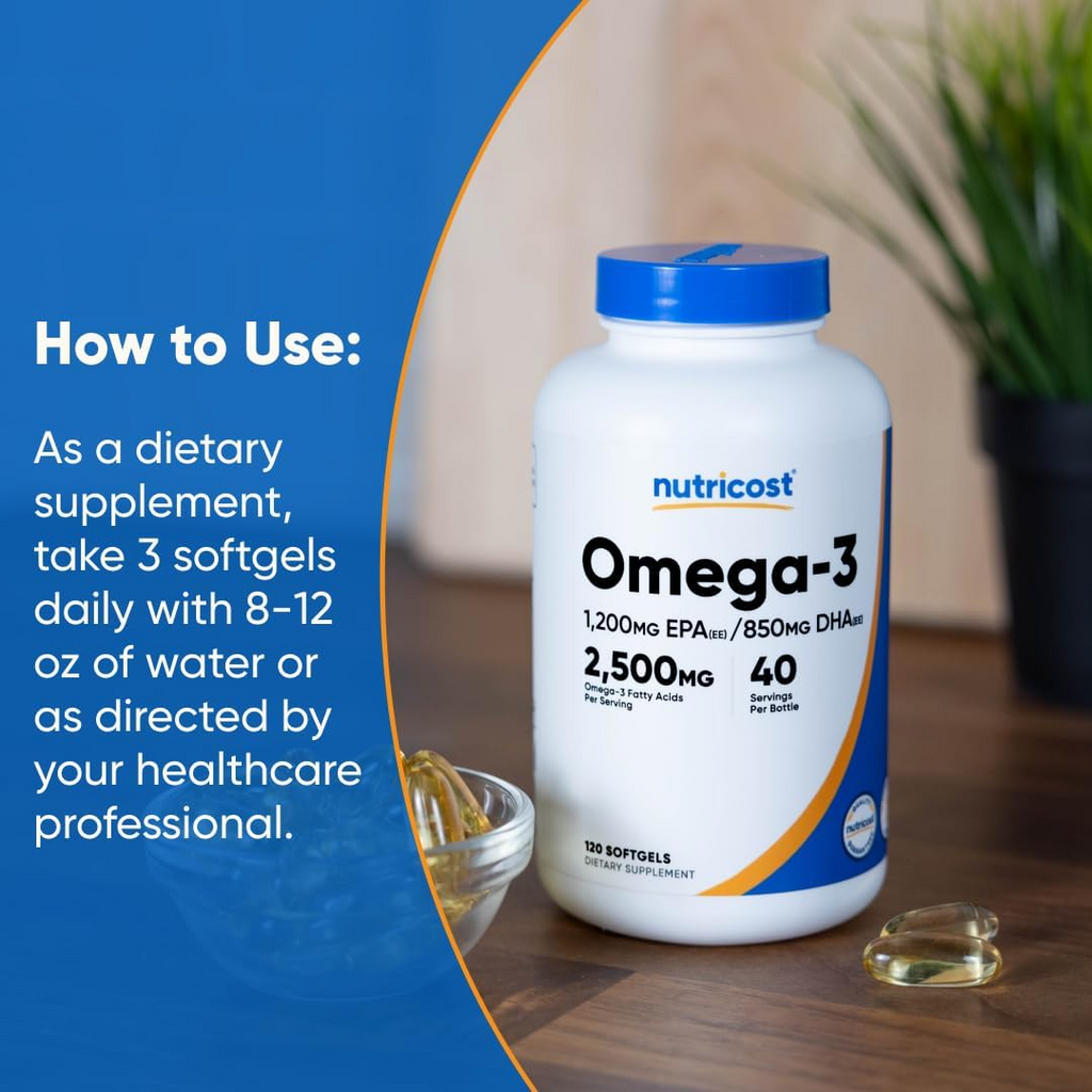 Nutricost Omega-3 Fish Oil 2500mg 120 Softgels