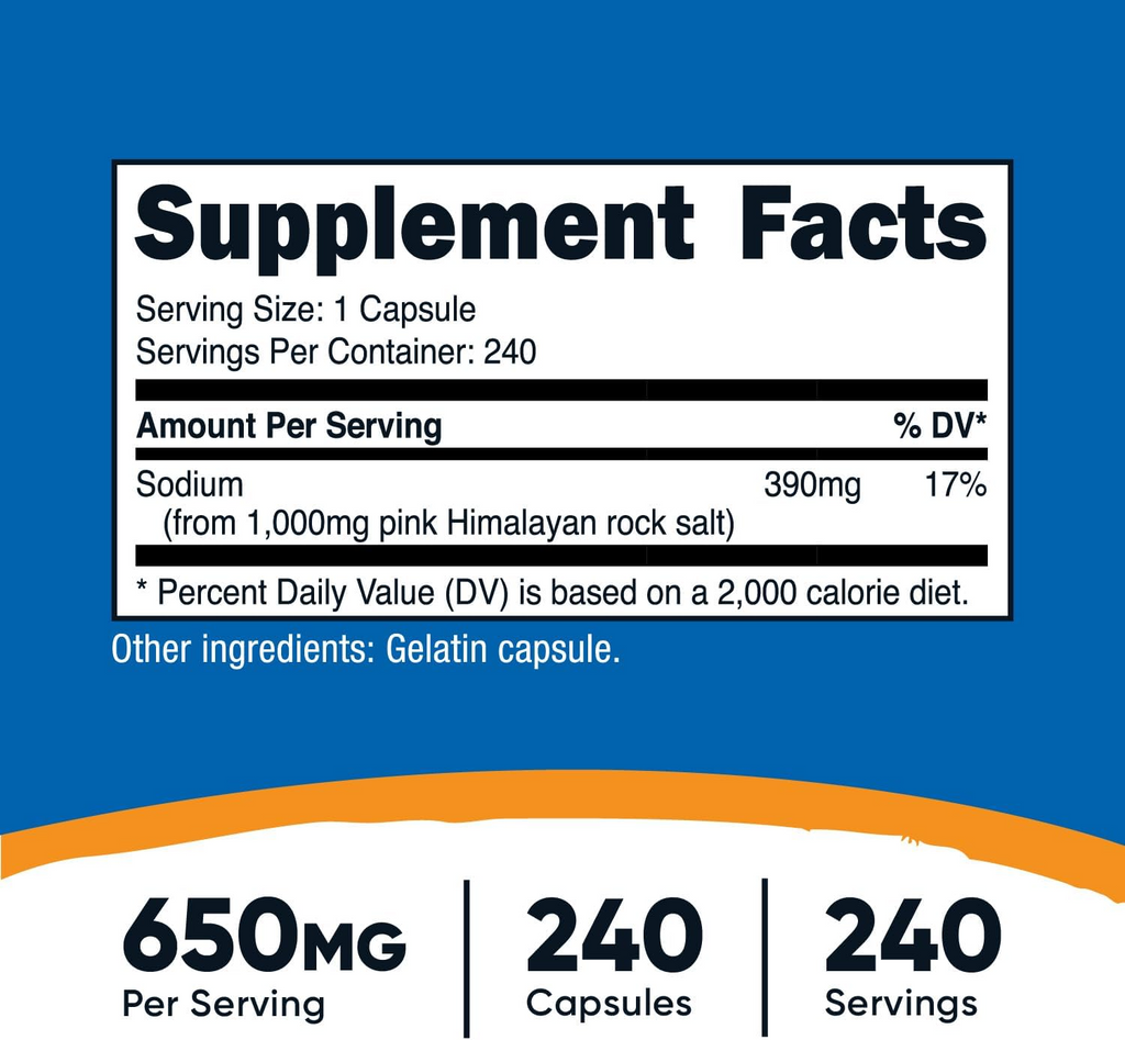 Nutricost Pink Himalayan Salt Capsules 1000mg - 240 Count