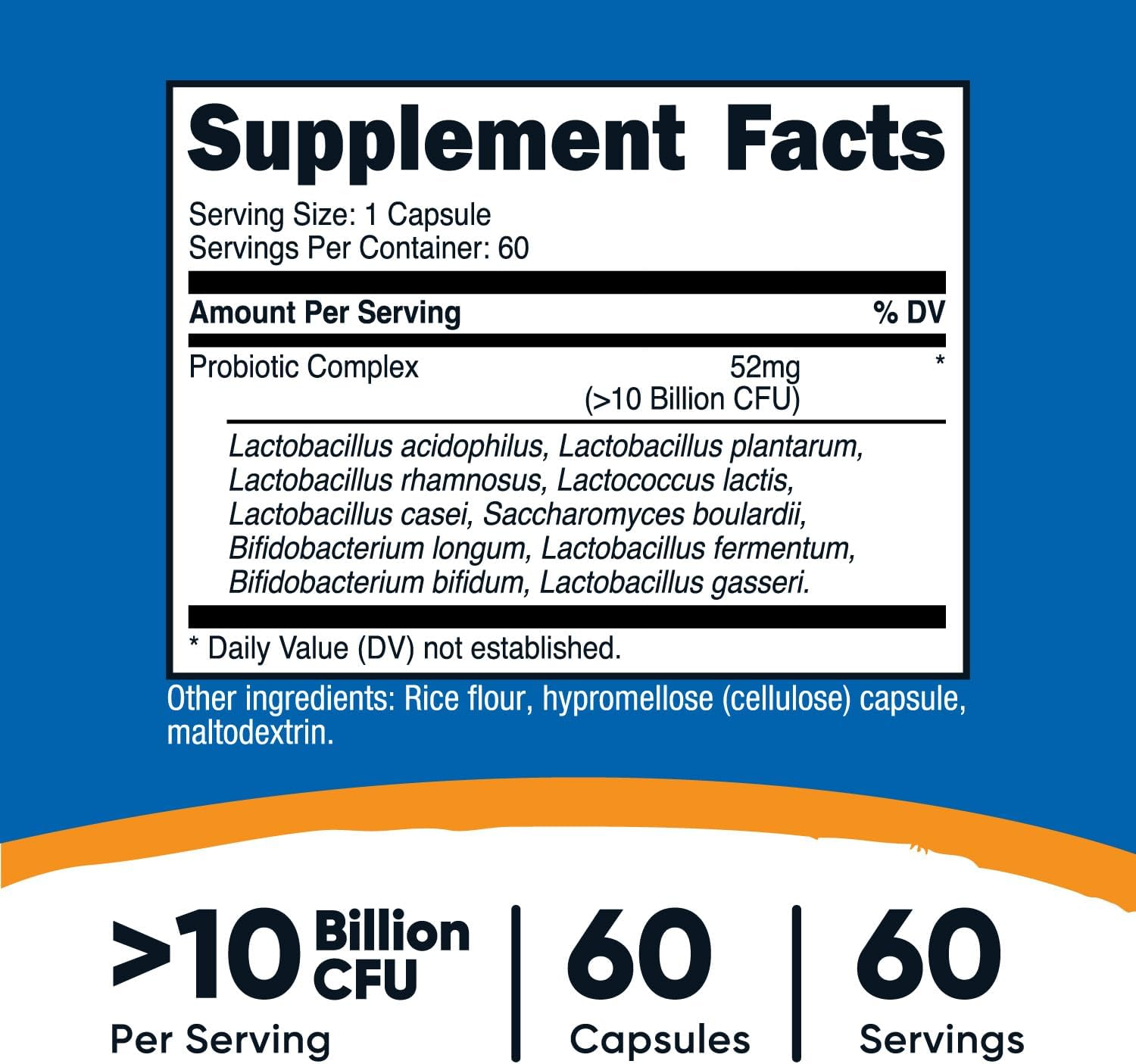 Nutricost Probiotic Complex 10 Billion CFU 60 Capsules