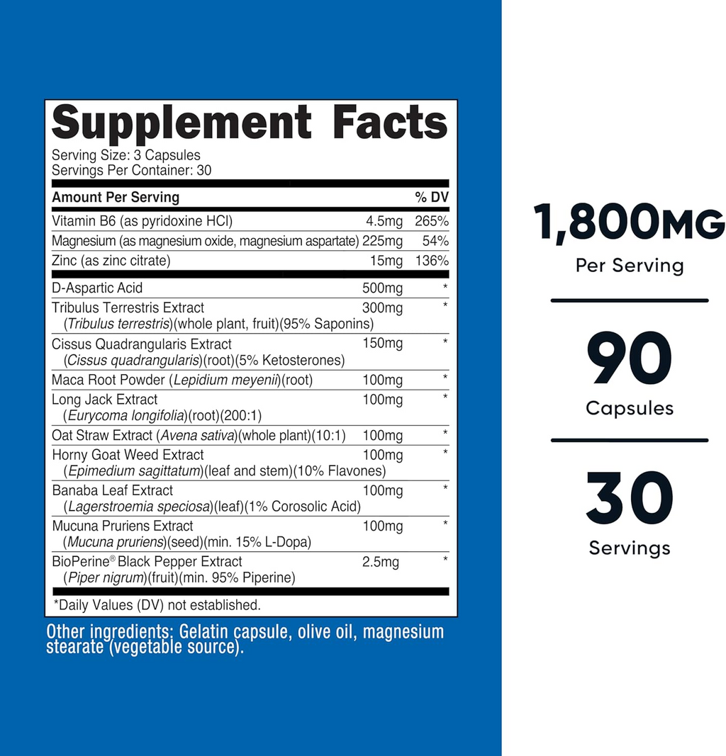 Nutricost Testosterone Support Complex 1800mg Per Serving - 90 Capsules