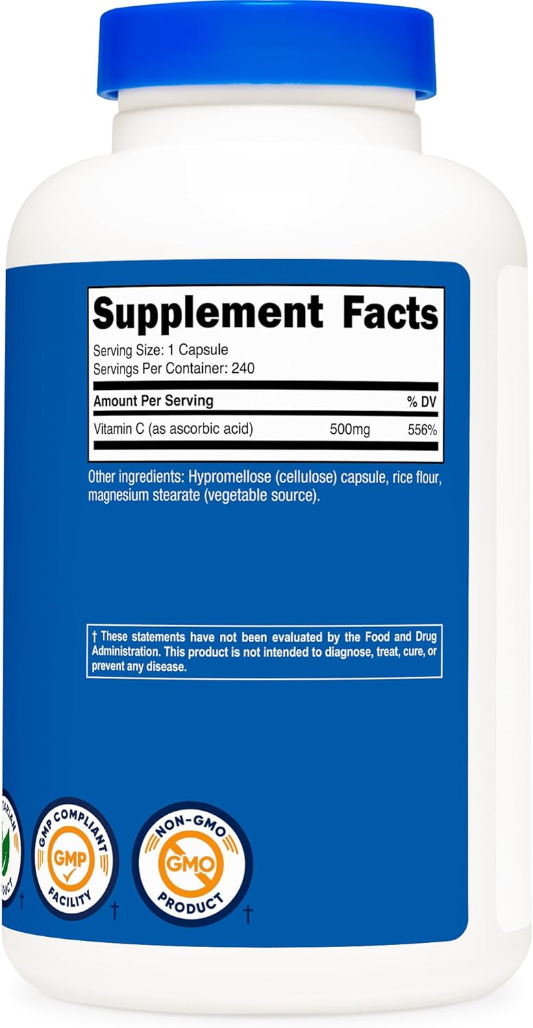 Nutricost Vitamin C Ascorbic Acid 500mg 240 Capsules