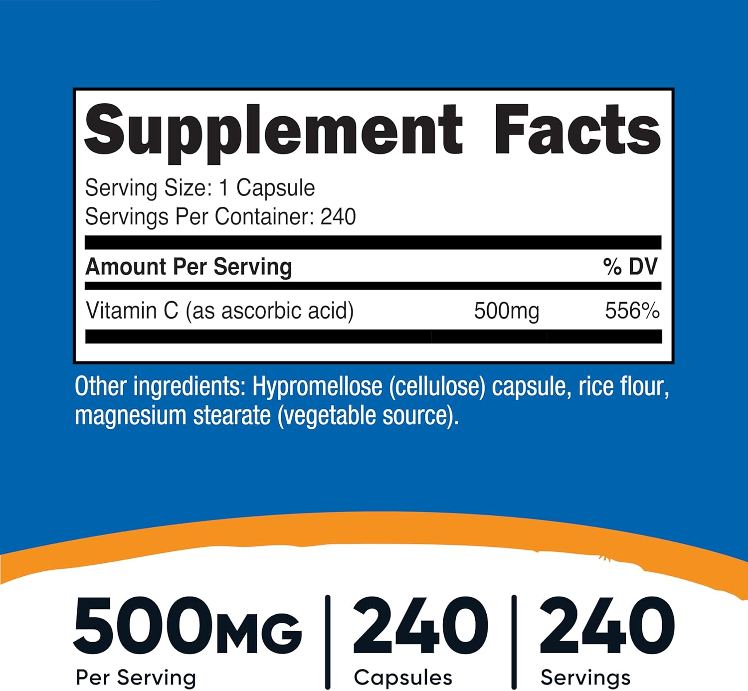 Nutricost Vitamin C Ascorbic Acid 500mg 240 Capsules