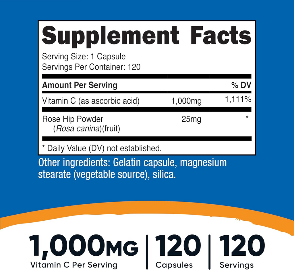 Nutricost Vitamin C with Rose Hips 120 Capsules