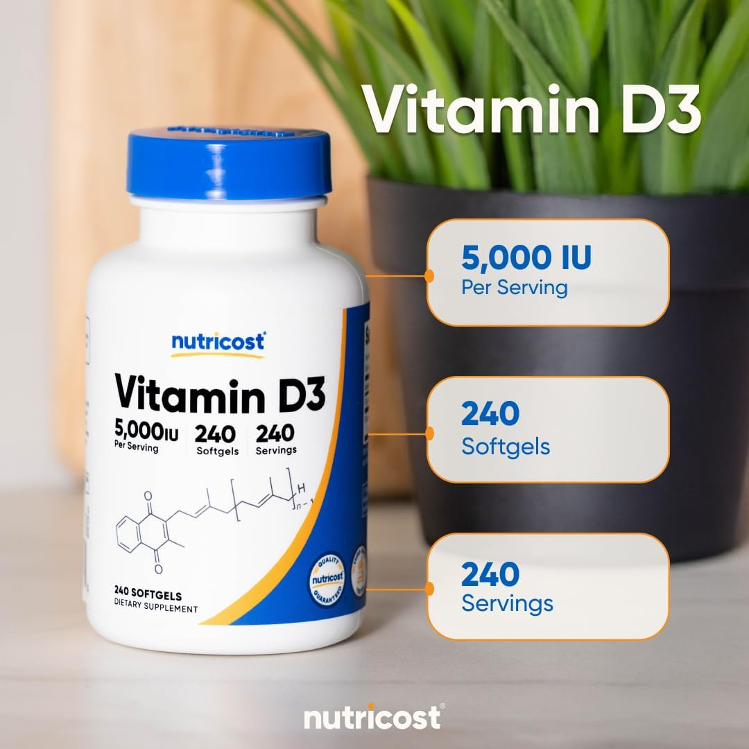 Nutricost Vitamin D3 125 mcg (5,000 IU), 30 Softgels
