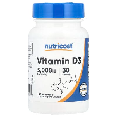 Nutricost Vitamin D3 125 mcg (5,000 IU), 30 Softgels