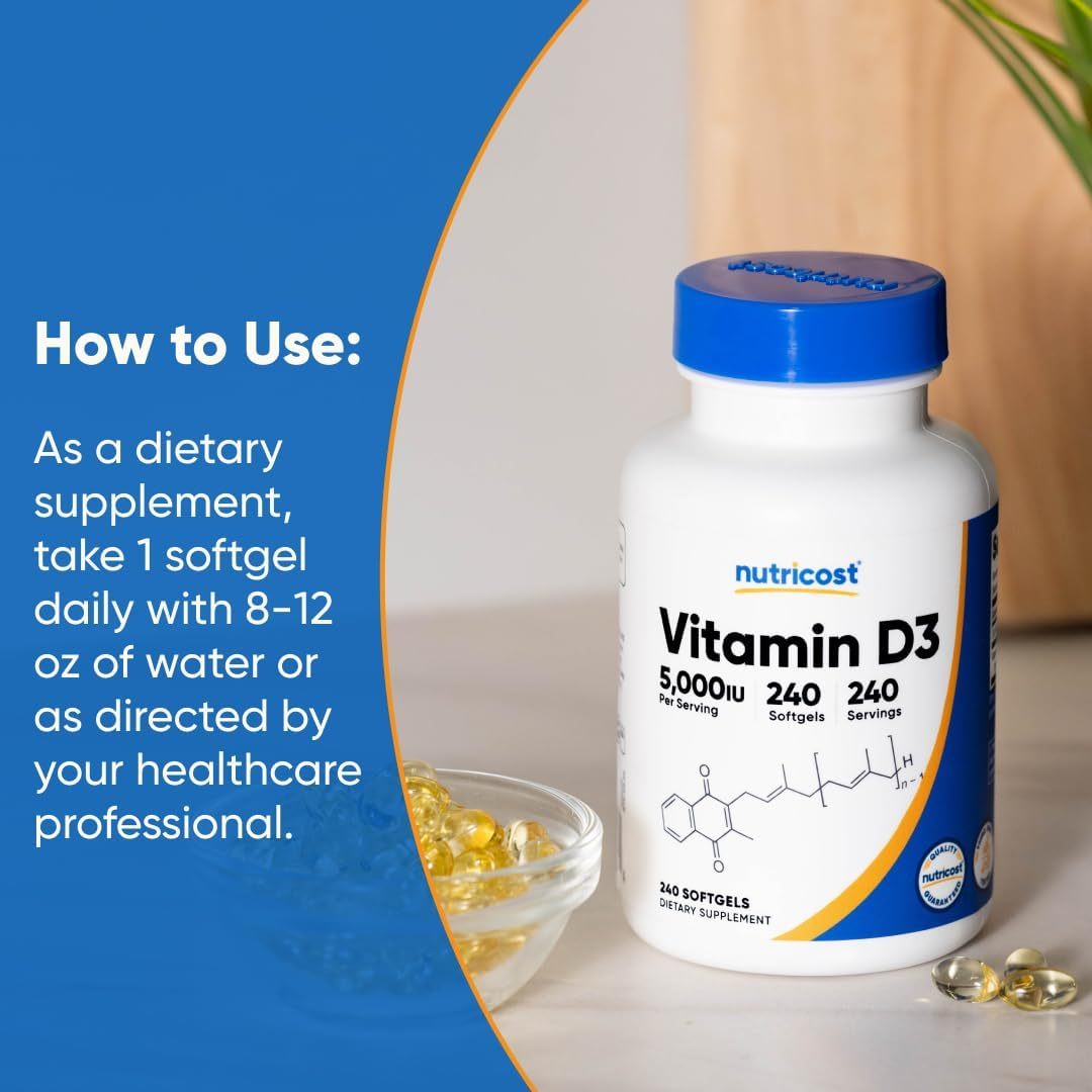 Nutricost Vitamin D3 125 mcg (5,000 IU), 30 Softgels