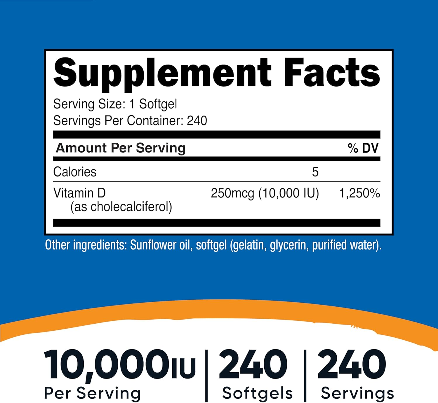 Nutricost Vitamin D3 250 mcg (10,000 IU) 240 Softgels