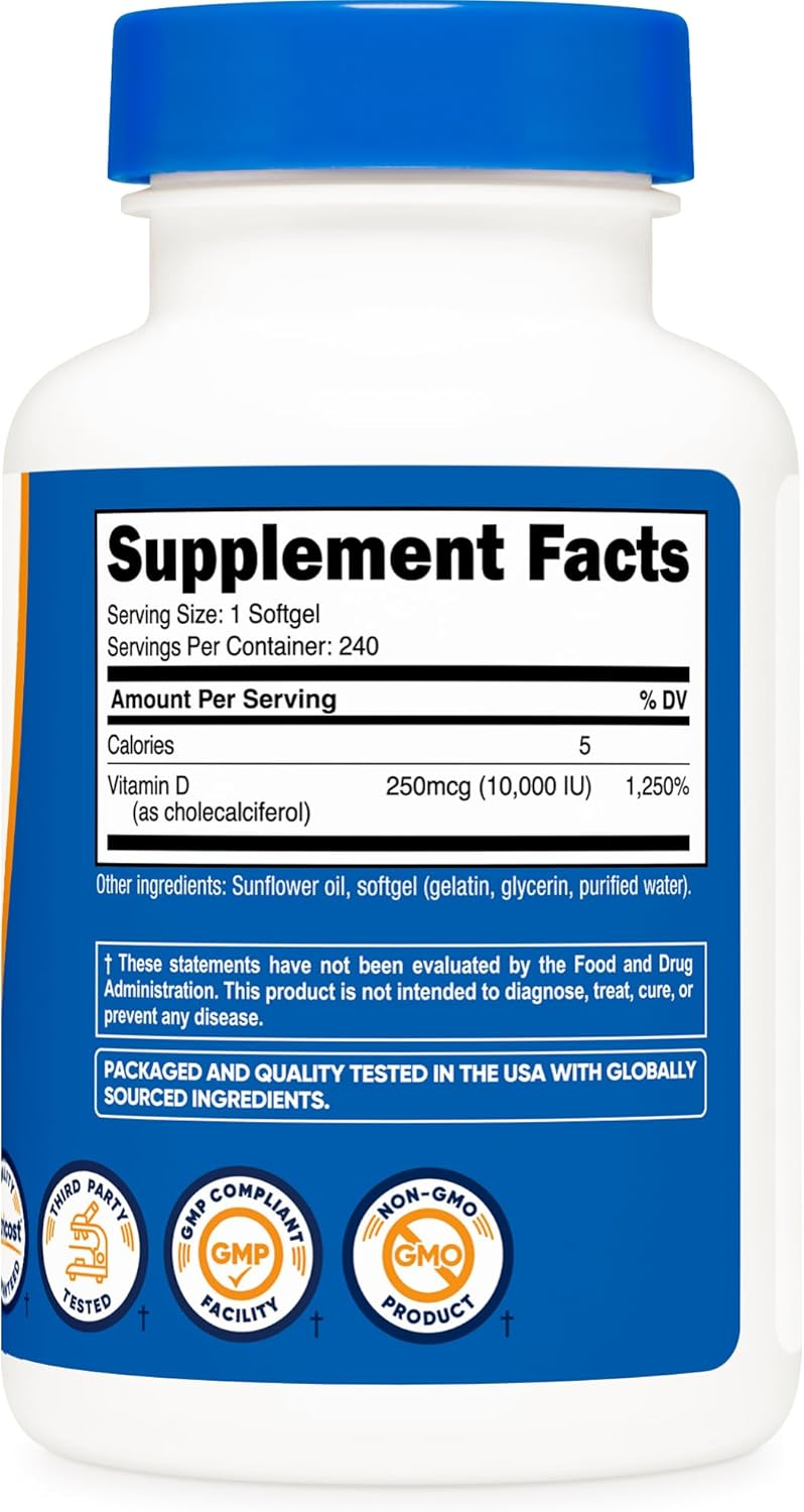 Nutricost Vitamin D3 250 mcg (10,000 IU) 240 Softgels