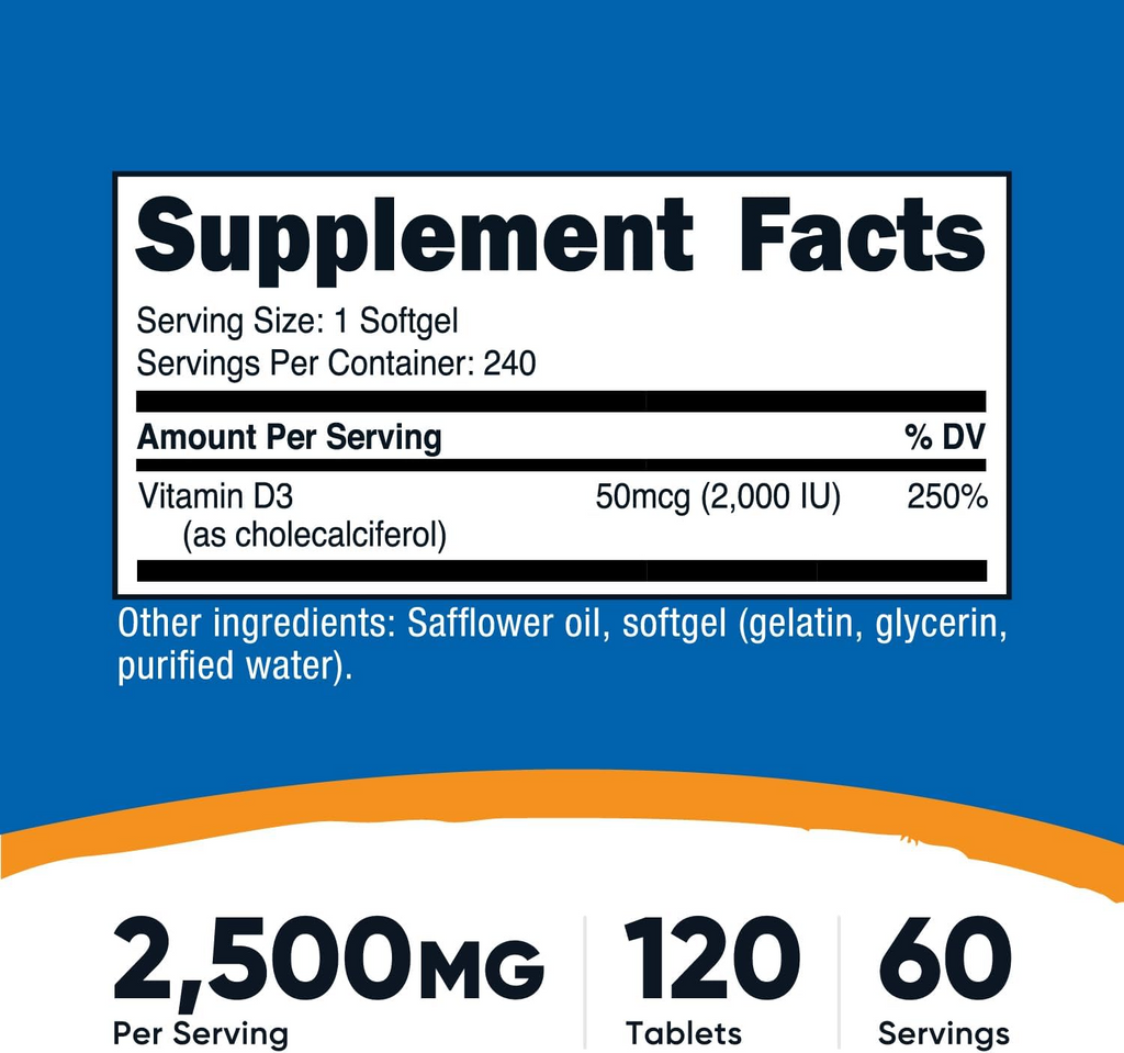 Nutricost Vitamin D3 2,000 IU, 240 Softgels
