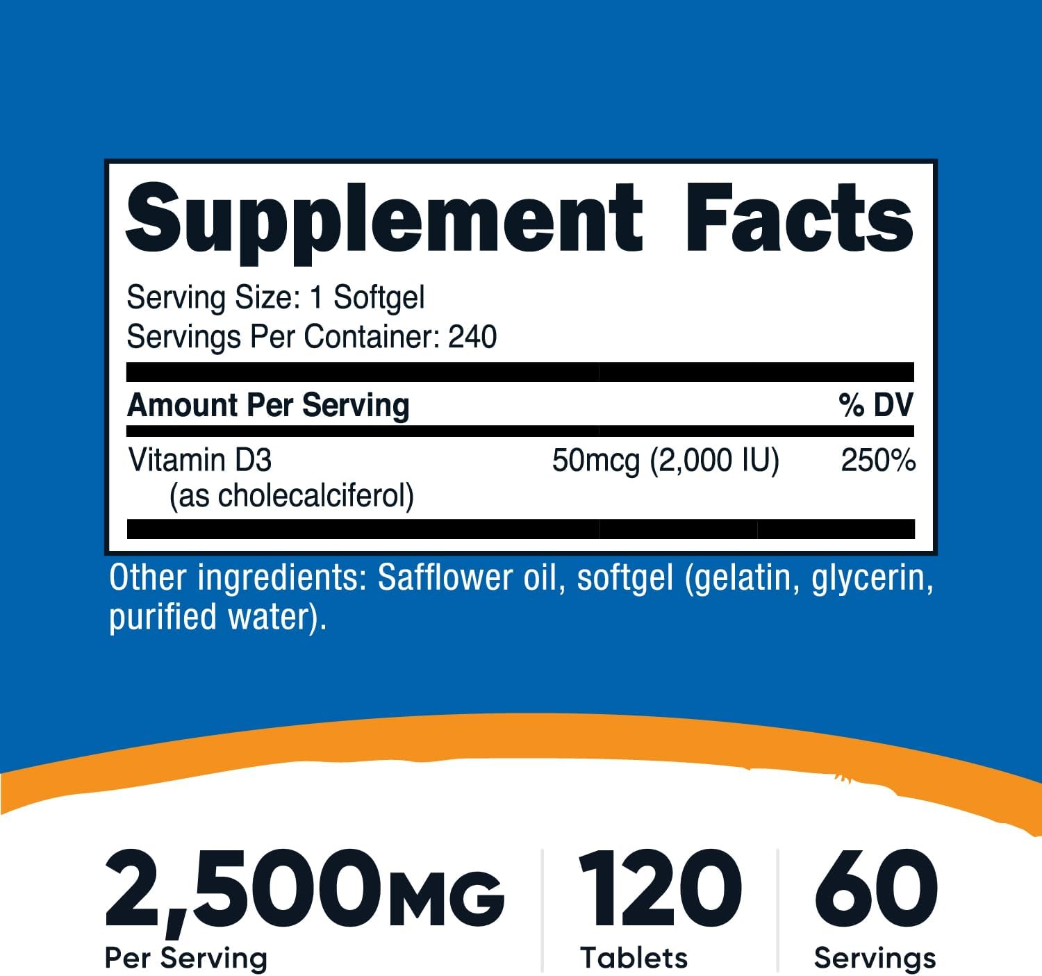 Nutricost Vitamin D3 2,000 IU, 240 Softgels