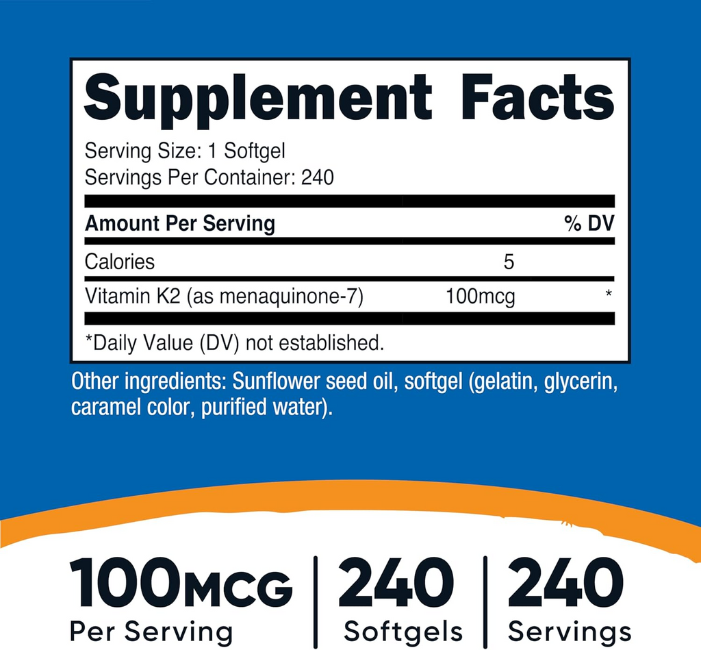 Nutricost Vitamin K2 MK-7 100 mcg, 240 Softgels