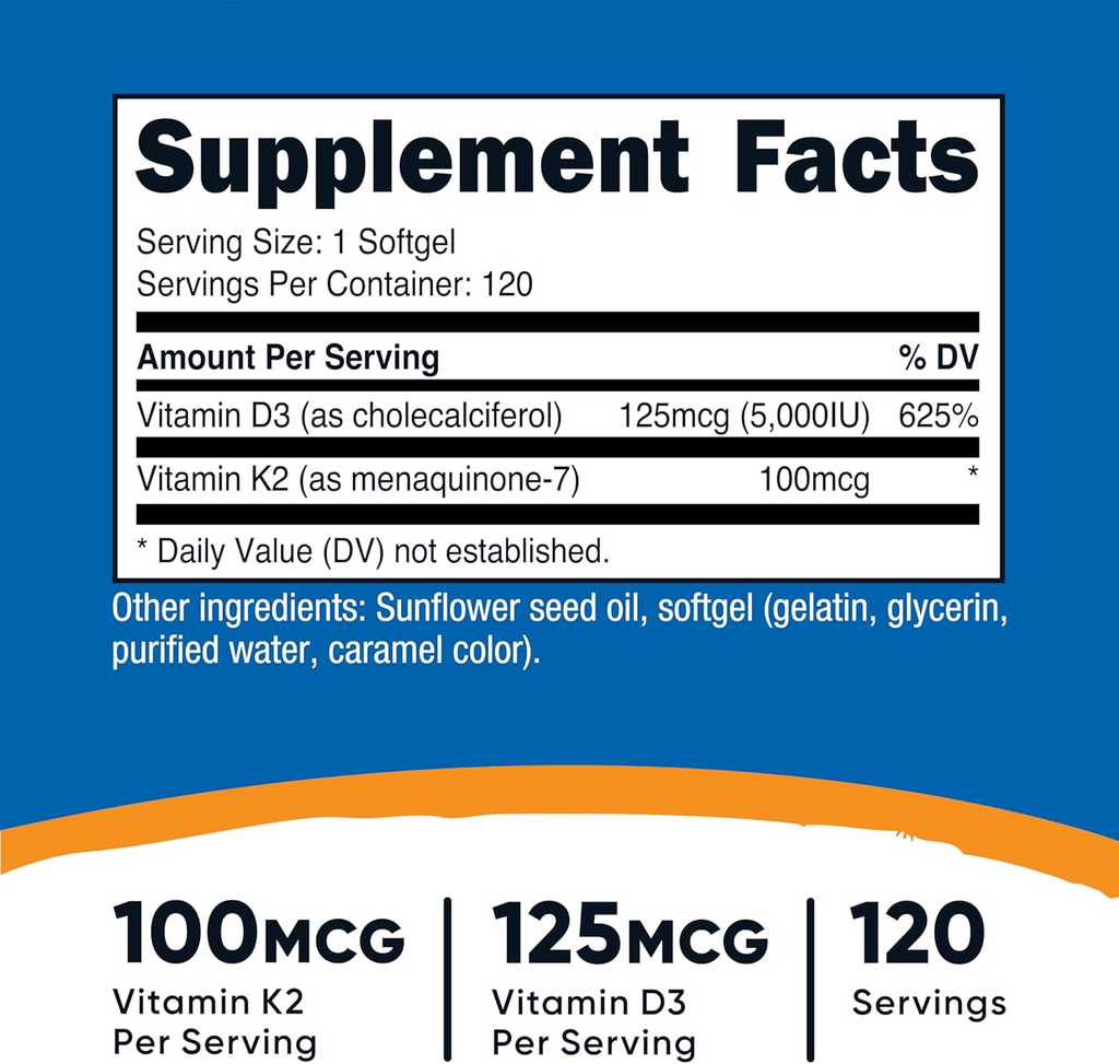 Nutricost Vitamin K2 + Vitamin D3 120 Softgels